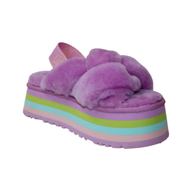 UGG Platform DISCO Slides Pink/Purple/Blue/Green Elastic strap Women's 8 NEW! - Picture 10 of 11